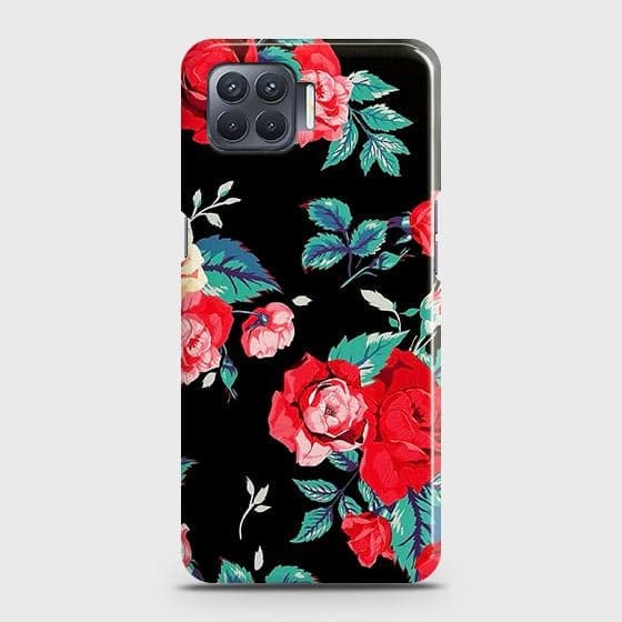 Oppo F17 Pro Cover - Luxury Vintage Red Flowers Printed Hard Case with Life Time Colors Guarantee