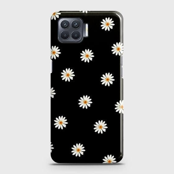 Oppo F17 Pro Cover - Matte Finish - White Bloom Flowers with Black Background Printed Hard Case with Life Time Colors Guarantee