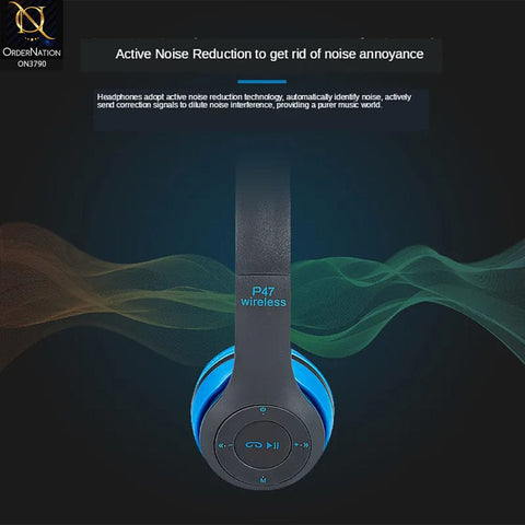 P47 Foldable Wireless Headphones 5.0 + EDR Support TF Card, MP3 Player Wireless - Blue Gray ( Wireless Headphone )