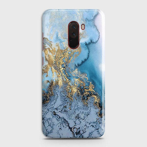Xiaomi Pocophone F1 - Trendy Golden & Blue Ocean Marble Printed Hard Case with Life Time Colors Guarantee