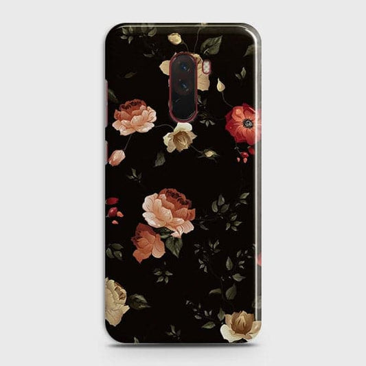 Xiaomi Pocophone F1 Cover - Matte Finish - Dark Rose Vintage Flowers Printed Hard Case with Life Time Colors Guarantee