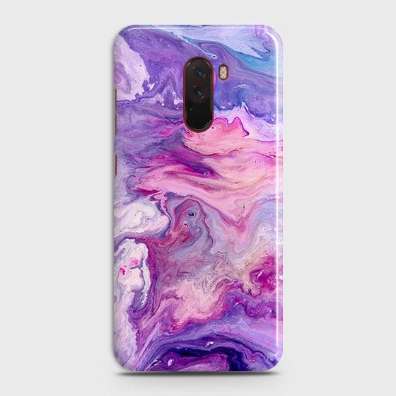 Xiaomi Pocophone F1 Cover - Chic Blue Liquid Marble Printed Hard Case with Life Time Colors Guarantee