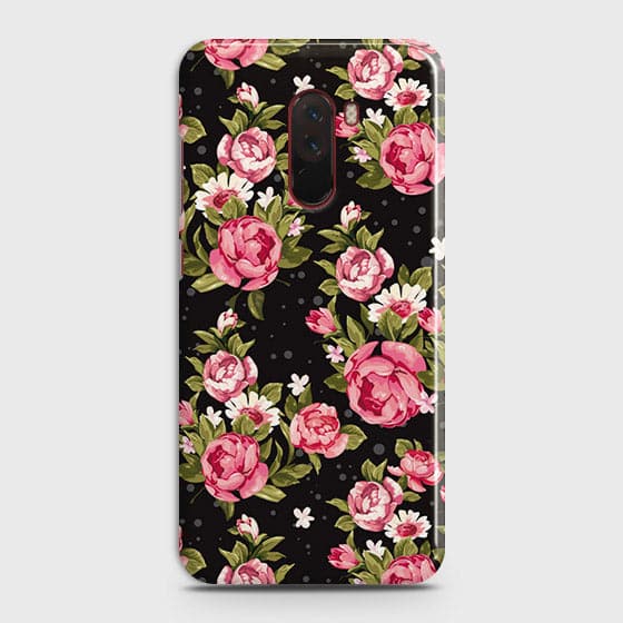 Xiaomi Pocophone F1 Cover - Trendy Pink Rose Vintage Flowers Printed Hard Case with Life Time Colors Guarantee
