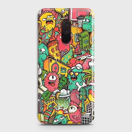 Xiaomi Pocophone F1 Cover - Matte Finish - Candy Colors Trendy Sticker Collage Printed Hard Case with Life Time Colors Guarantee