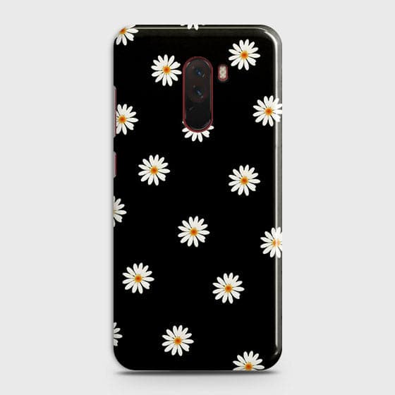 Xiaomi Pocophone F1 Cover - Matte Finish - White Bloom Flowers with Black Background Printed Hard Case with Life Time Colors Guarantee