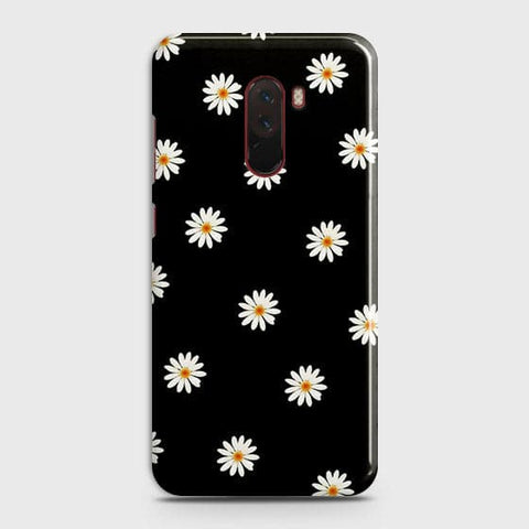 Xiaomi Pocophone F1 Cover - Matte Finish - White Bloom Flowers with Black Background Printed Hard Case with Life Time Colors Guarantee