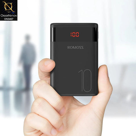 Black - ROMOSS Ares 10 Power Bank 10000mah Mini Size Charging with LCD Display