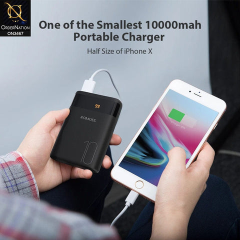 Black - ROMOSS Ares 10 Power Bank 10000mah Mini Size Charging with LCD Display