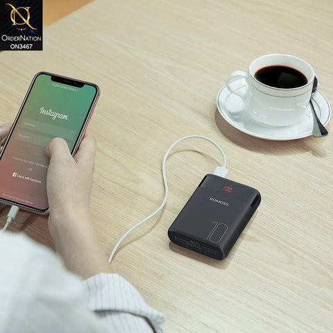 Black - ROMOSS Ares 10 Power Bank 10000mah Mini Size Charging with LCD Display