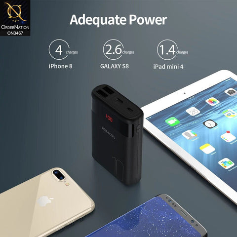 Black - ROMOSS Ares 10 Power Bank 10000mah Mini Size Charging with LCD Display