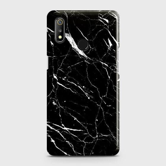 Realme 3 Cover - Trendy Black Marble Printed Hard Case with Life Time Colors Guarantee