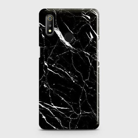 Realme 3 Cover - Trendy Black Marble Printed Hard Case with Life Time Colors Guarantee
