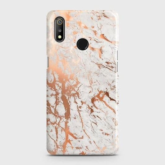 Realme 3 Cover - In Chic Rose Gold Chrome Style Printed Hard Case with Life Time Colors Guarantee