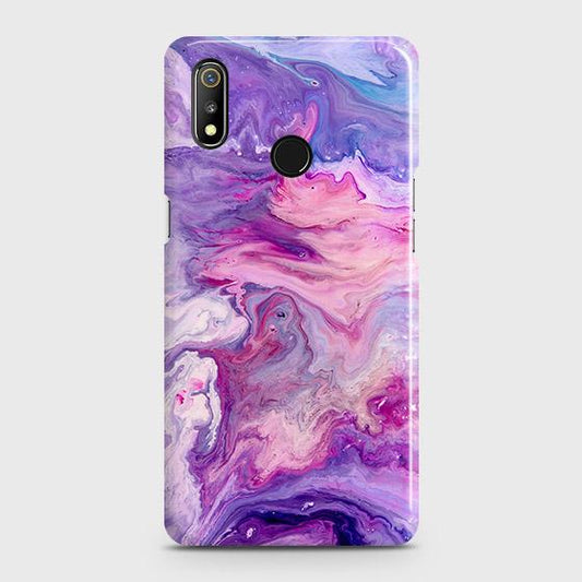 Realme 3 Cover - Chic Blue Liquid Marble Printed Hard Case with Life Time Colors Guarantee