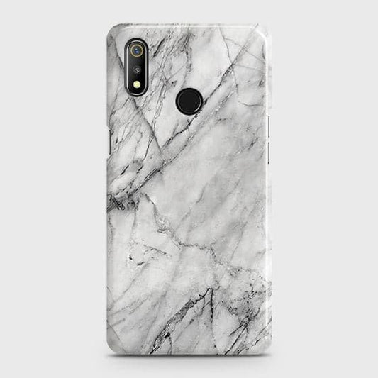 Realme 3 Cover - Matte Finish - Trendy White Floor Marble Printed Hard Case with Life Time Colors Guarantee - D2