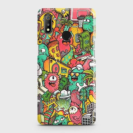 Realme 3 Cover - Matte Finish - Candy Colors Trendy Sticker Collage Printed Hard Case with Life Time Colors Guarantee