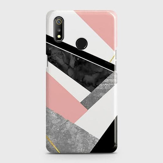 Realme 3 Cover - Matte Finish - Geometric Luxe Marble Trendy Printed Hard Case with Life Time Colors Guarantee