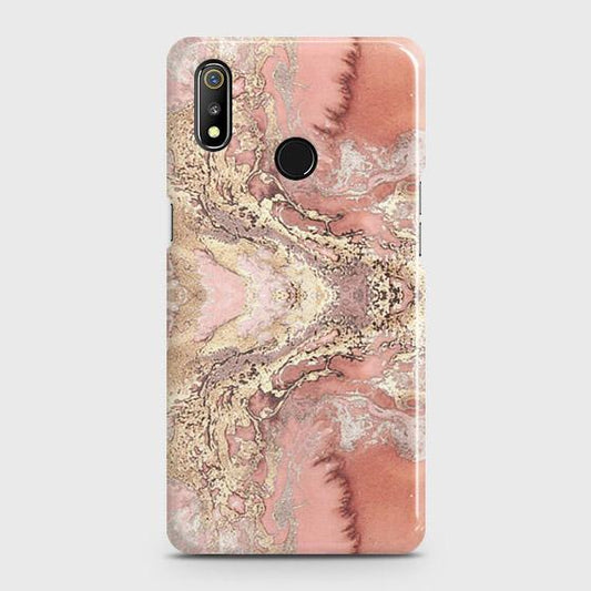 Realme 3 Pro Cover - Trendy Chic Rose Gold Marble Printed Hard Case with Life Time Colors Guarantee