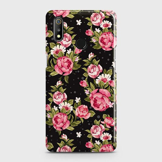 Realme 3 Pro Cover - Trendy Pink Rose Vintage Flowers Printed Hard Case with Life Time Colors Guarantee