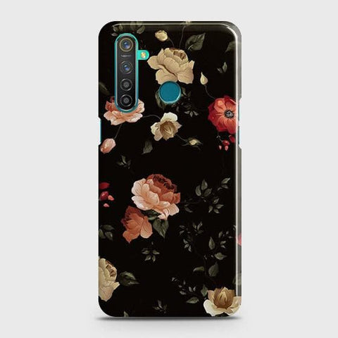 Realme 5 Cover - Matte Finish - Dark Rose Vintage Flowers Printed Hard Case with Life Time Colors Guarantee