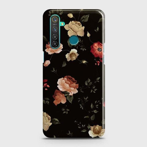 Realme 5 Cover - Matte Finish - Dark Rose Vintage Flowers Printed Hard Case with Life Time Colors Guarantee