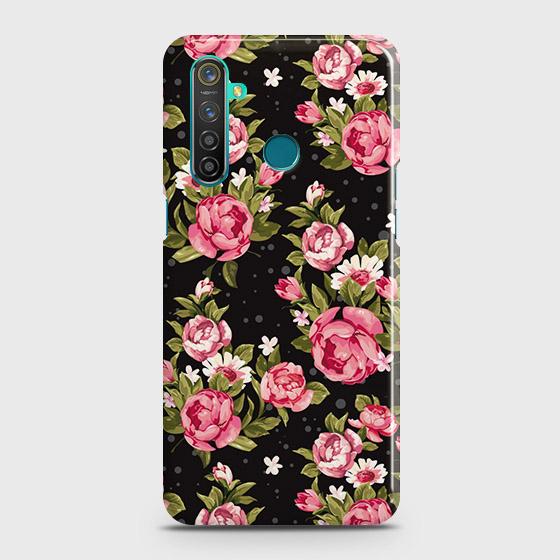 Realme 5 Cover - Trendy Pink Rose Vintage Flowers Printed Hard Case with Life Time Colors Guarantee