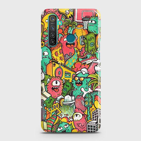 Realme 5 Cover - Matte Finish - Candy Colors Trendy Sticker Collage Printed Hard Case with Life Time Colors Guarantee