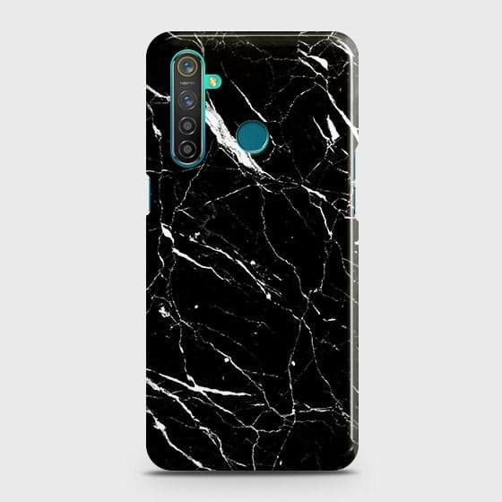 Realme_5i Cover - Trendy Black Marble Printed Hard Case with Life Time Colors Guarantee