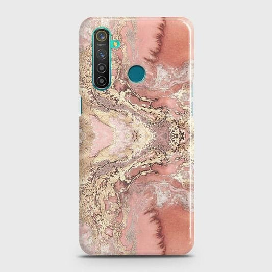 Realme_5i Cover - Trendy Chic Rose Gold Marble Printed Hard Case with Life Time Colors Guarantee