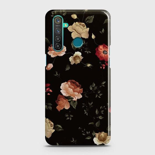 Realme_5i Cover - Matte Finish - Dark Rose Vintage Flowers Printed Hard Case with Life Time Colors Guarantee