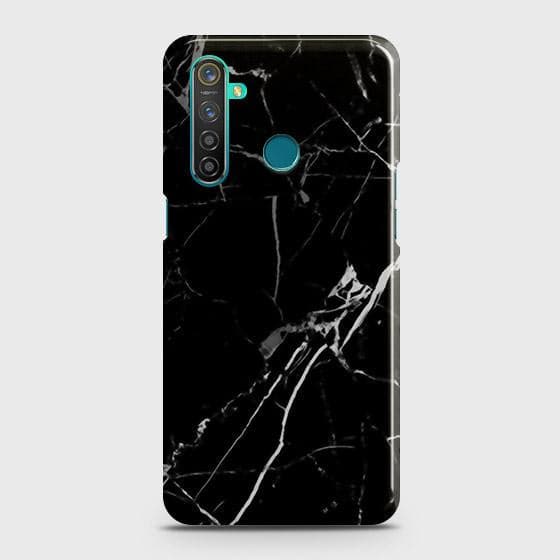 Realme_5i Cover - Black Modern Classic Marble Printed Hard Case with Life Time Colors Guarantee
