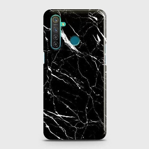 Realme_5s Cover - Trendy Black Marble Printed Hard Case with Life Time Colors Guarantee