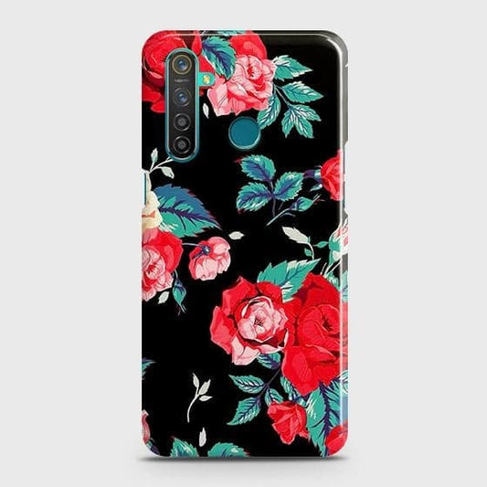 Realme_5s Cover - Luxury Vintage Red Flowers Printed Hard Case with Life Time Colors Guarantee