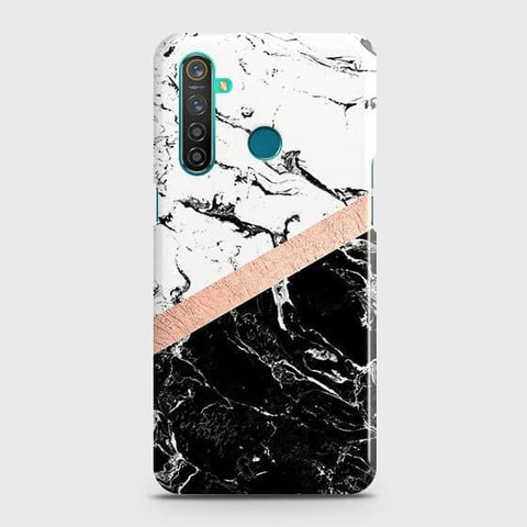 Printed Black & White Marble With Chic RoseGold Strip Case with Life Time Colors Guarantee For Realme_5s