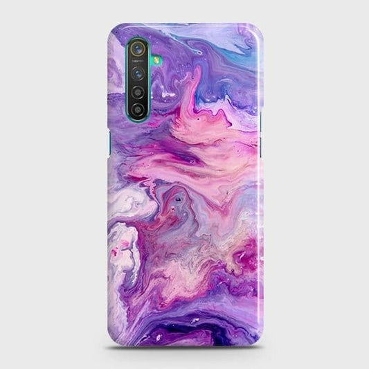 Realme 6 Cover - Chic Blue Liquid Marble Printed Hard Case with Life Time Colors Guarantee