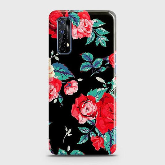 Realme 7 Cover - Luxury Vintage Red Flowers Printed Hard Case with Life Time Colors Guarantee