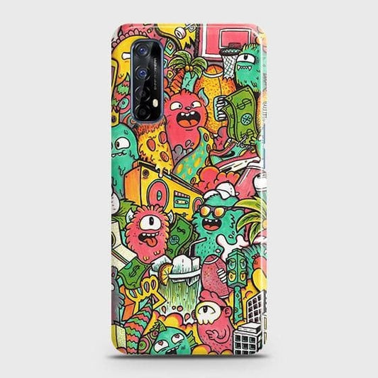 Realme 7 Cover - Matte Finish - Candy Colors Trendy Sticker Collage Printed Hard Case with Life Time Colors Guarantee