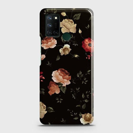 Realme 7i Cover - Matte Finish - Dark Rose Vintage Flowers Printed Hard Case with Life Time Colors Guarantee