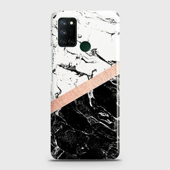 Realme 7i Cover - Black & White Marble With Chic RoseGold Strip Case with Life Time Colors Guarantee