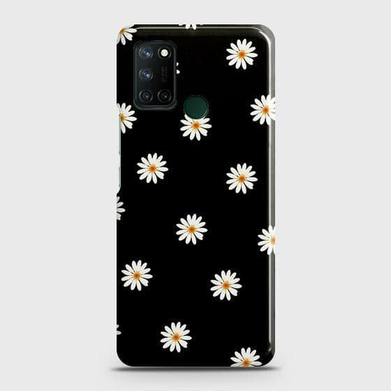 Realme 7i Cover - Matte Finish - White Bloom Flowers with Black Background Printed Hard Case with Life Time Colors Guarantee