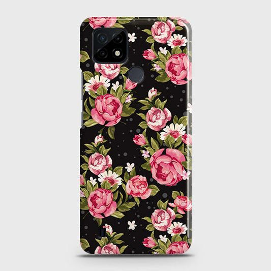 Realme C11 2021 Cover - Trendy Pink Rose Vintage Flowers Printed Hard Case with Life Time Colors Guarantee