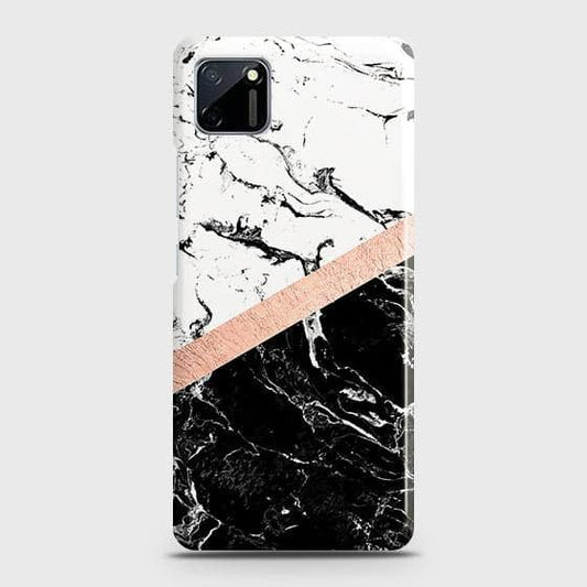 Realme C11 Cover - Black & White Marble With Chic RoseGold Strip Case with Life Time Colors Guarantee