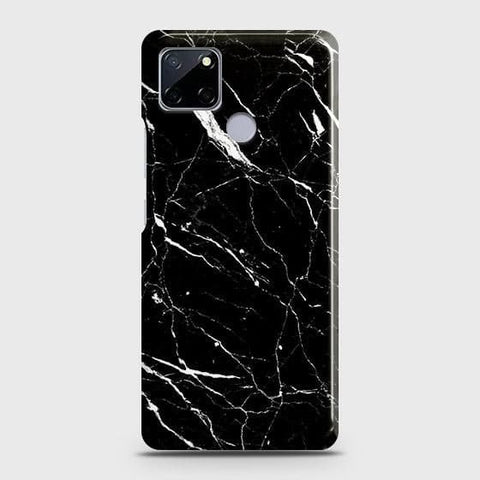 Realme C12 Cover - Trendy Black Marble Printed Hard Case with Life Time Colors Guarantee
