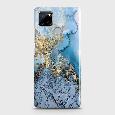 Realme C12 Cover - Trendy Golden & Blue Ocean Marble Printed Hard Case with Life Time Colors Guarantee