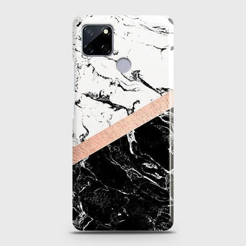 Printed Black & White Marble With Chic RoseGold Strip Case with Life Time Colors Guarantee For Realme C12