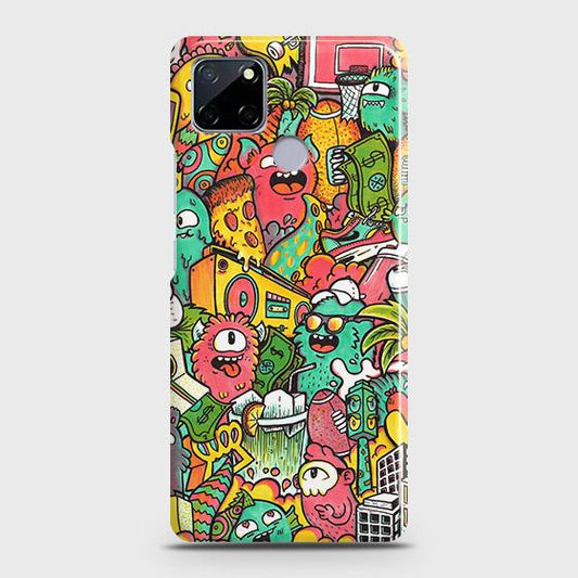 Realme C12 Cover - Matte Finish - Candy Colors Trendy Sticker Collage Printed Hard Case with Life Time Colors Guarantee