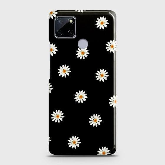 Realme Narzo 30A Cover - Matte Finish - White Bloom Flowers with Black Background Printed Hard Case with Life Time Colors Guarantee