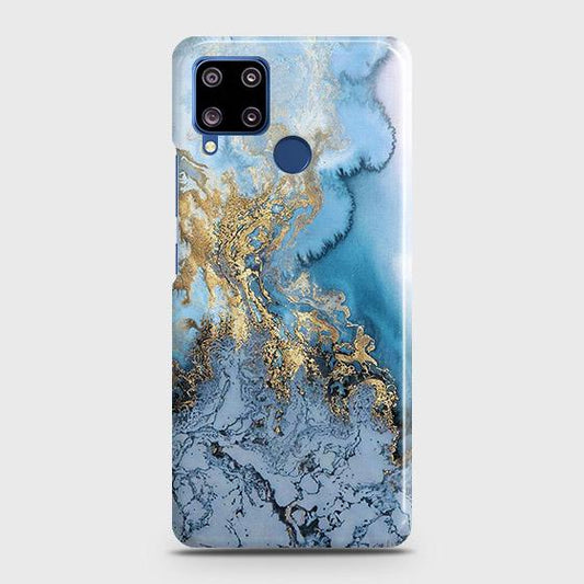 Realme C15 Cover - Trendy Golden & Blue Ocean Marble Printed Hard Case with Life Time Colors Guarantee