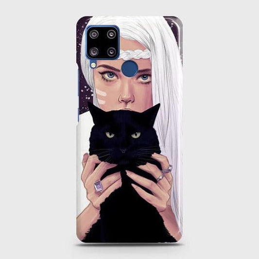 Realme C15 Cover - Trendy Wild Black Cat Printed Hard Case with Life Time Colors Guarantee