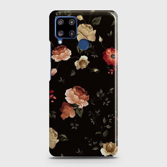 Realme C15 Cover - Matte Finish - Dark Rose Vintage Flowers Printed Hard Case with Life Time Colors Guarantee